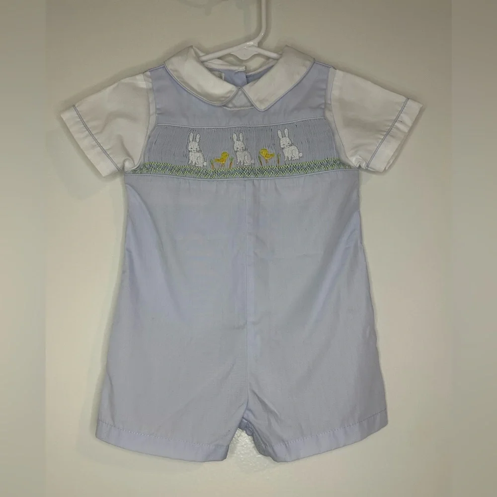 Petit Ami Baby Boys Smocked Shortall Size 3mo - Picture 2 of 6